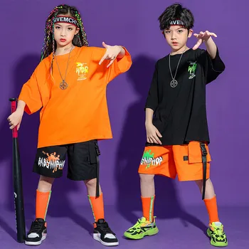 Костюм болельщицы для мальчиков и девочек, летняя Свободная одежда для занятий уличными танцами, одежда для выступлений в стиле джаз-хип-хоп