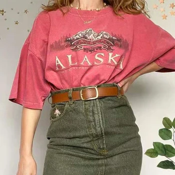 Футболка из 100% хлопка с рисунком Аляски, женская футболка Оверсайз, уличная мода, Американская винтажная готическая футболка, Повседневная Летняя