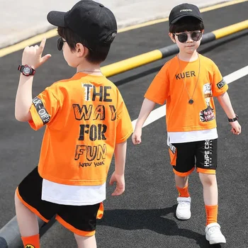 Летний костюм для мальчика 2023 г., Новая детская футболка с коротким рукавом + штаны, комплект из 2 предметов, хлопковая спортивная одежда для мальчиков, детская одежда